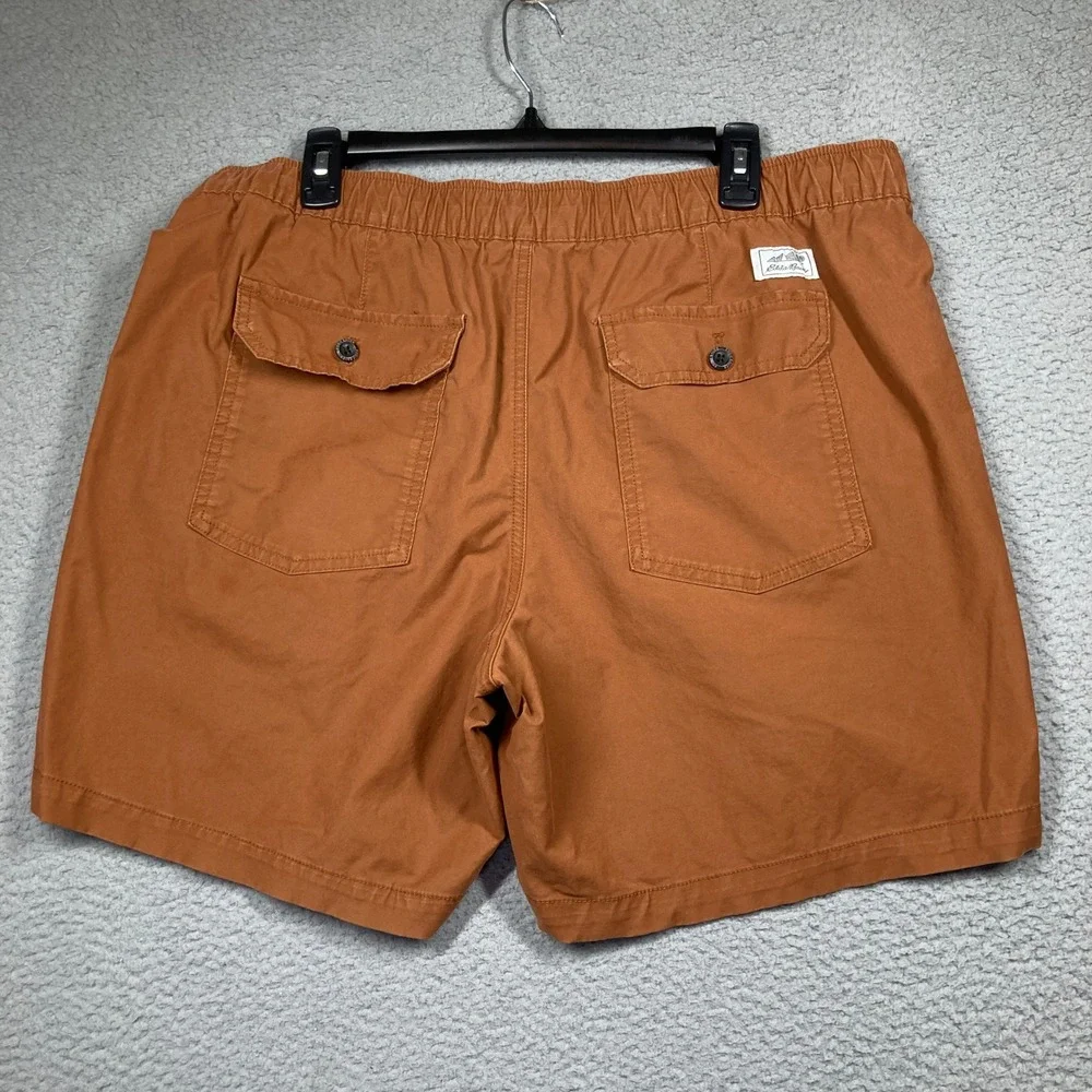 Eddie Bauer Chino Shorts Men XL Rust Orange Drawstring Elastic‎ Waist Stretch